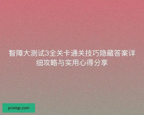 智障大测试3全关卡通关技巧隐藏答案详细攻略与实用心得分享