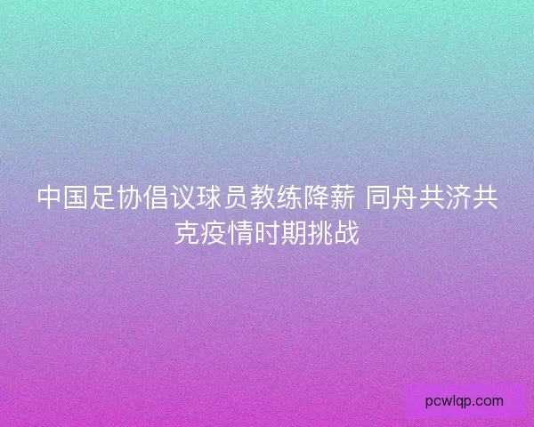 中国足协倡议球员教练降薪 同舟共济共克疫情时期挑战 中国足协倡议球员教练降薪 同舟共济共克疫情时期挑战
